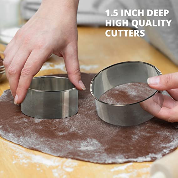 2Pcs Biscuit Cutter 3.5, 4.5, Fluted Round Cookie Cutters for Baking,  Small Cake Cutter, Dough Cutter, Unique Design with Protective Red Top PVC